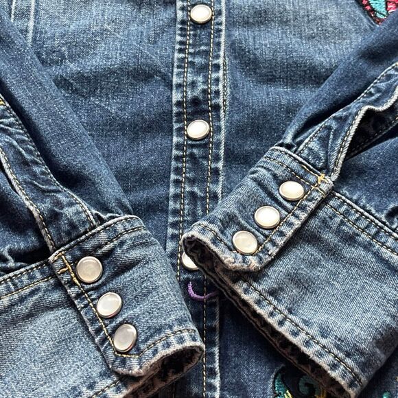 Ed Hardy Shirt Mens L Denim Western Pearl Snap Rhinestone by Christian Audigier - Picture 12 of 15